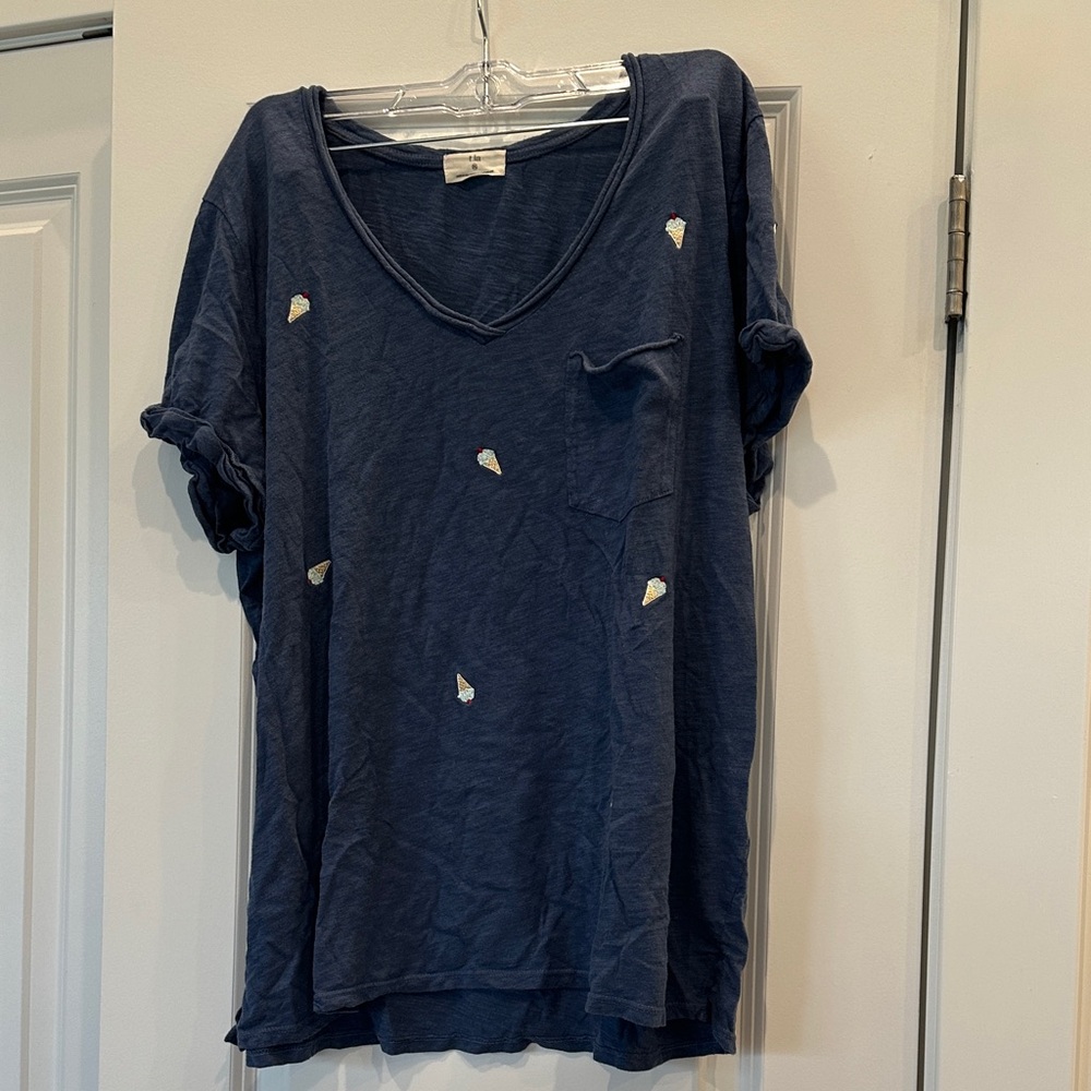 T.LA Ice Cream Embroidered Blue Casual Top